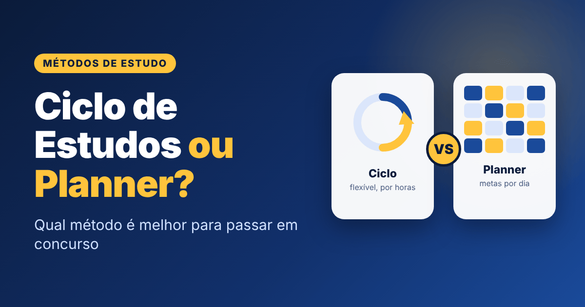 Concurseiro comparando um ciclo de estudos e um planner semanal